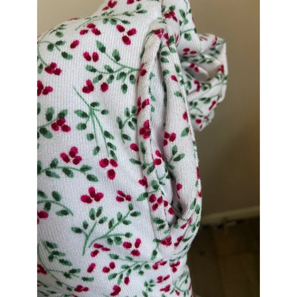 Eileen West Floral Berry Lace Trim‎ Long Sleeve Nightgown White Red Medium